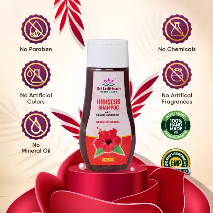 Hibiscus Shampoo with Natural conditioner- 100ml (21+ Herbs) - Image 2